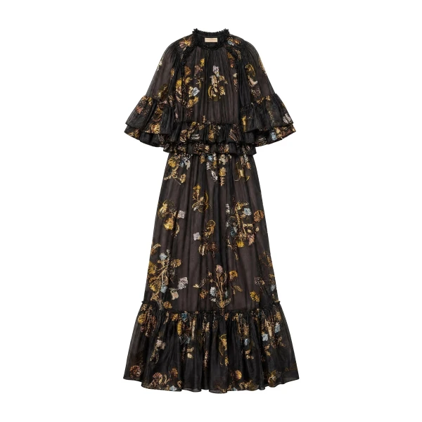 Diann Ruffled Silk Gown in Raven
