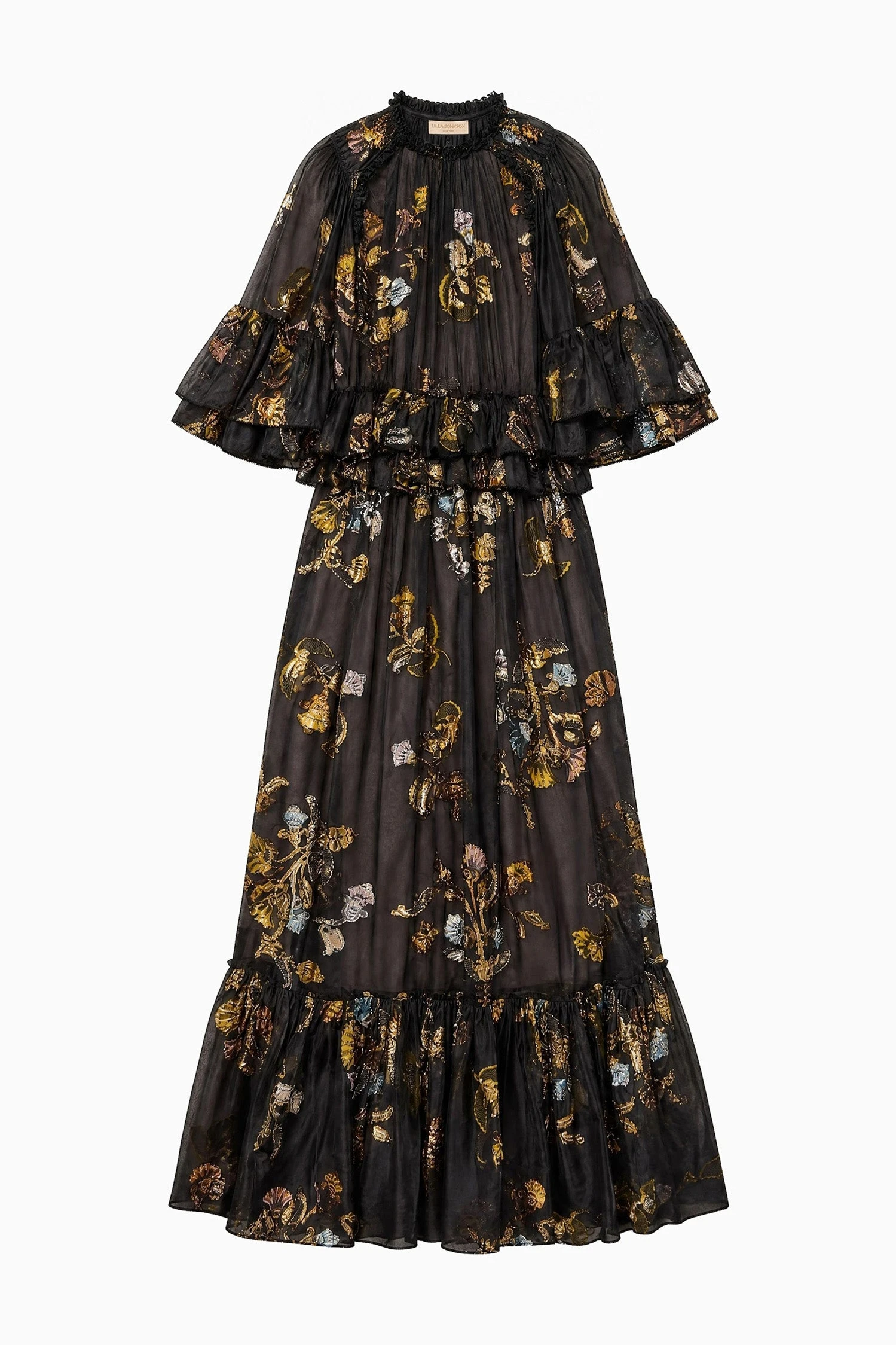 Diann Ruffled Silk Gown in Raven