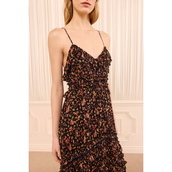 dorothea sleeveless silk gown noir mille fleur