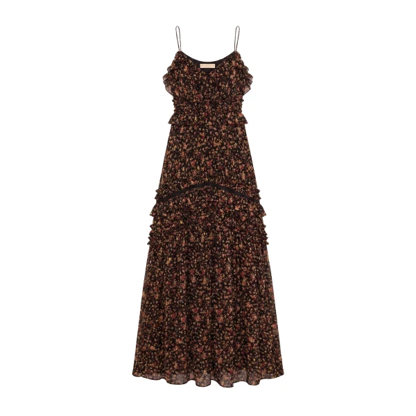 Dorothea Sleeveless Silk Gown in Noir Mille Fleur