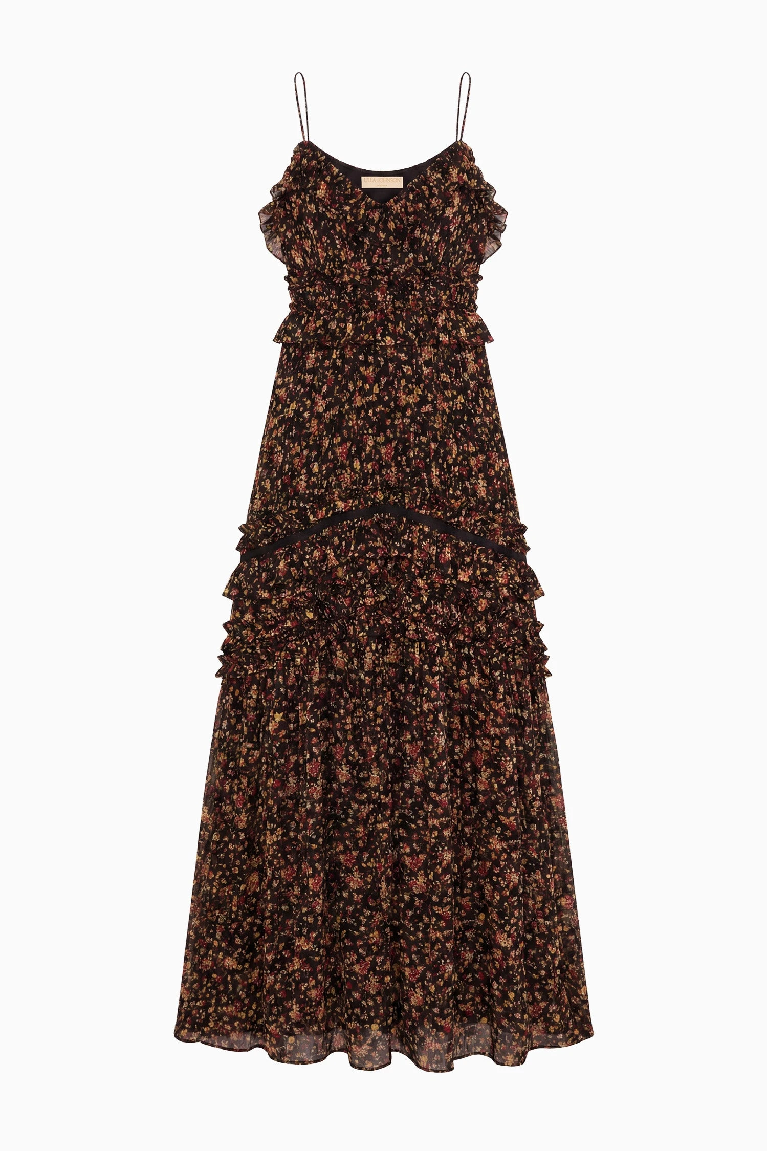 Dorothea Sleeveless Silk Gown in Noir Mille Fleur