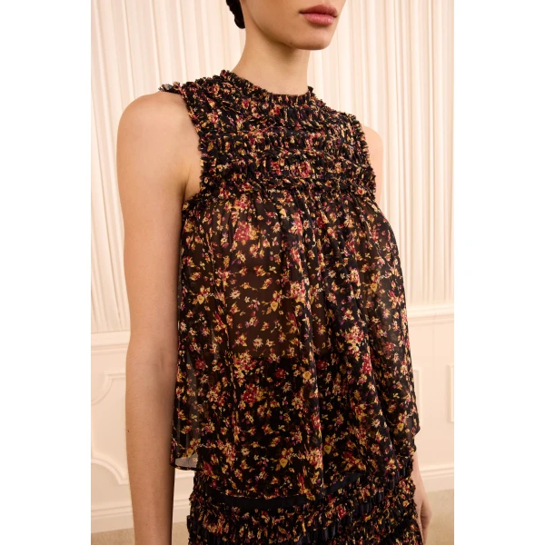 effie sleeveless silk top noir mille fleur