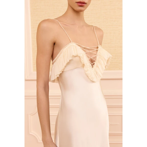 elaria cami silk gown with lace up ivory