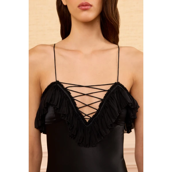 elaria cami silk gown with lace up noir
