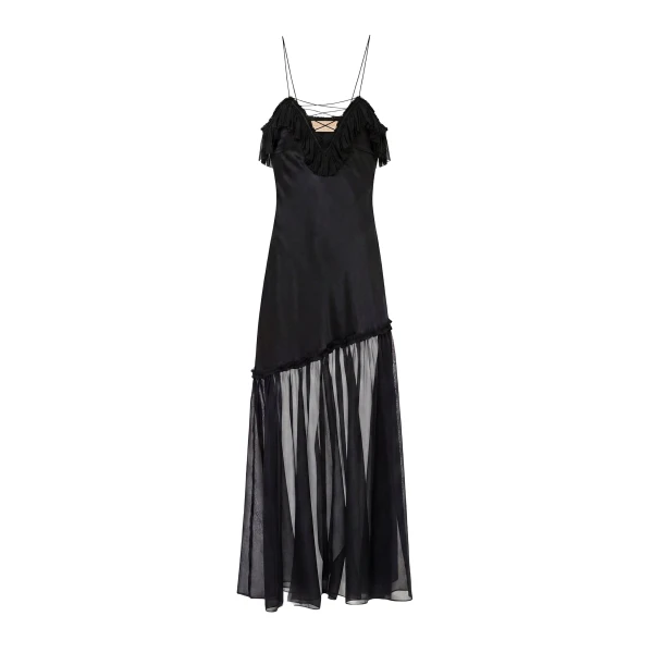 Elaria Cami Silk Gown with Lace Up in Noir