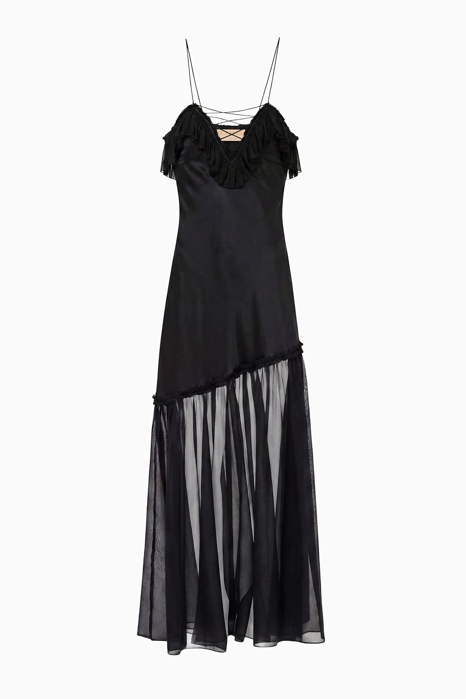 Elaria Cami Silk Gown with Lace Up in Noir