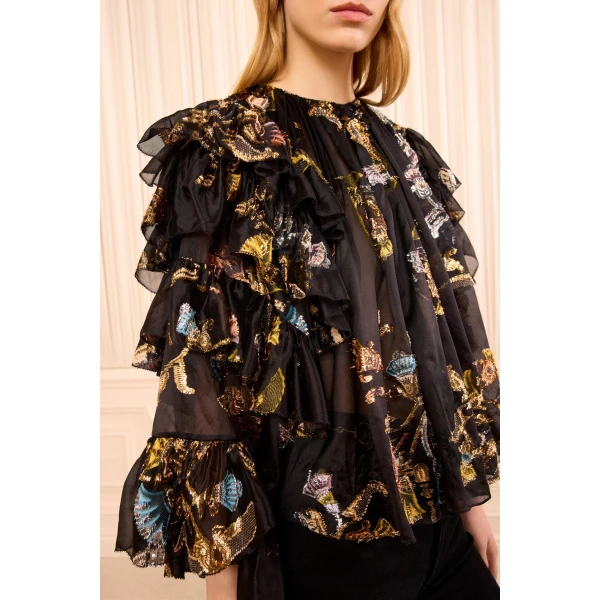 elice ruffled silk blouse raven
