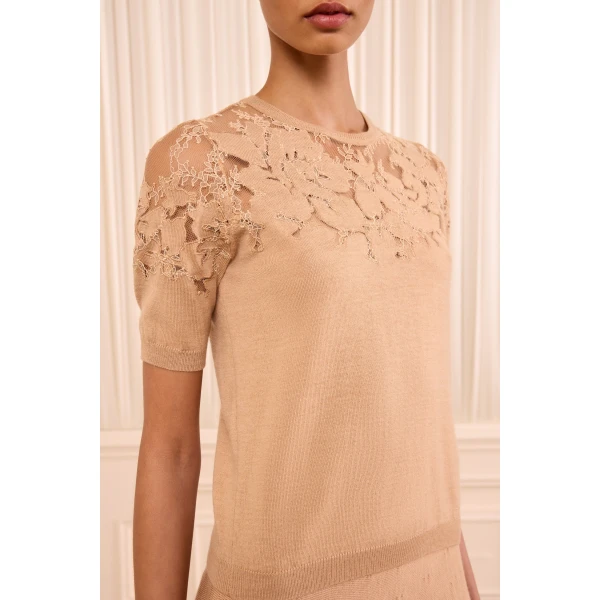 ella short sleeve lace top almond