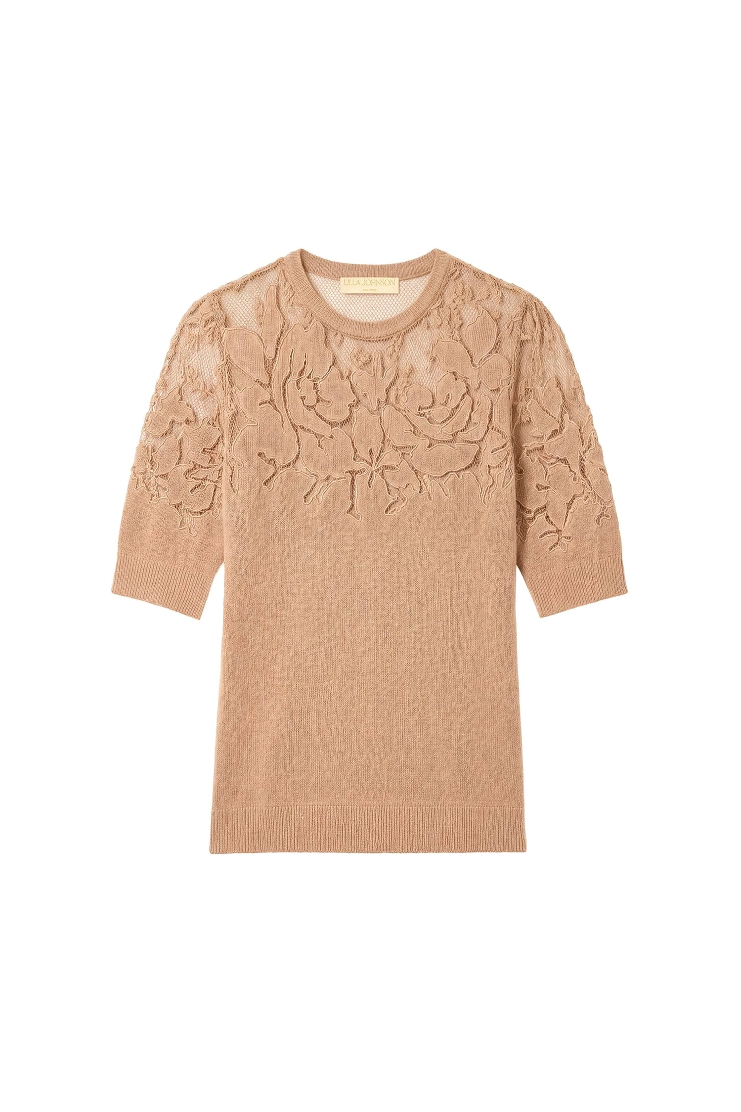 Ulla Johnson Ella Short Sleeve Lace Top in Almond ulla johnson ella short sleeve lace top