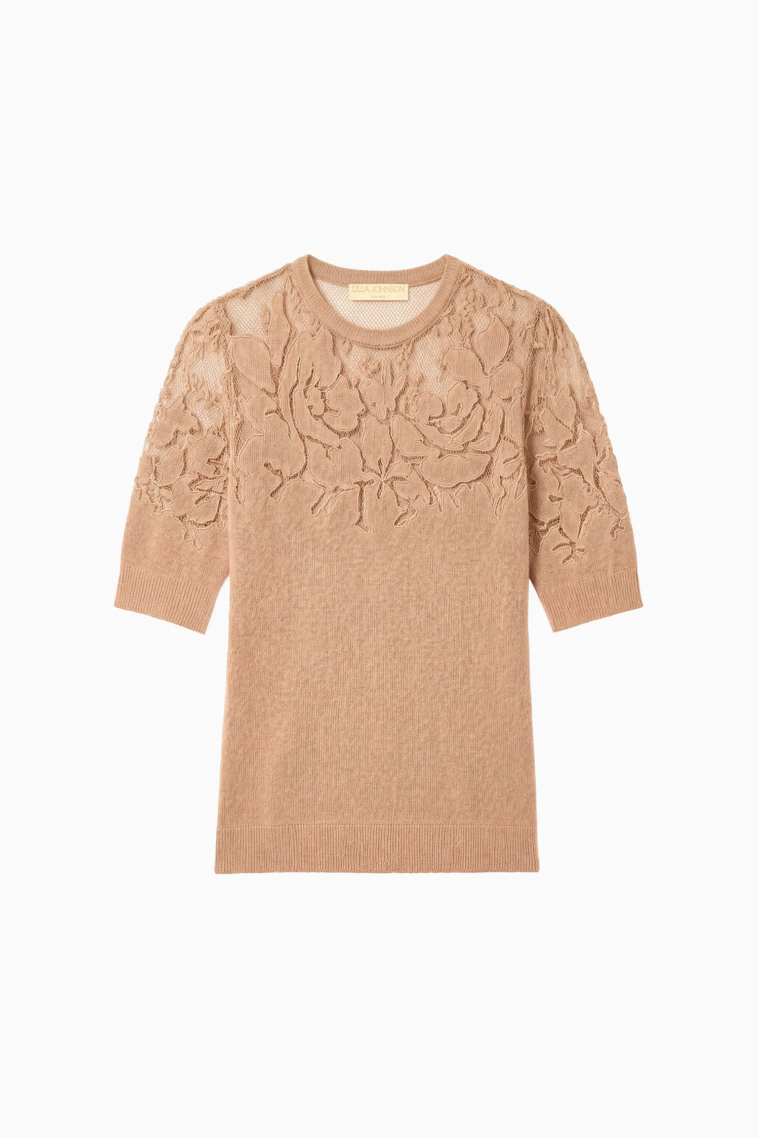 Ella Short Sleeve Lace Top in Almond