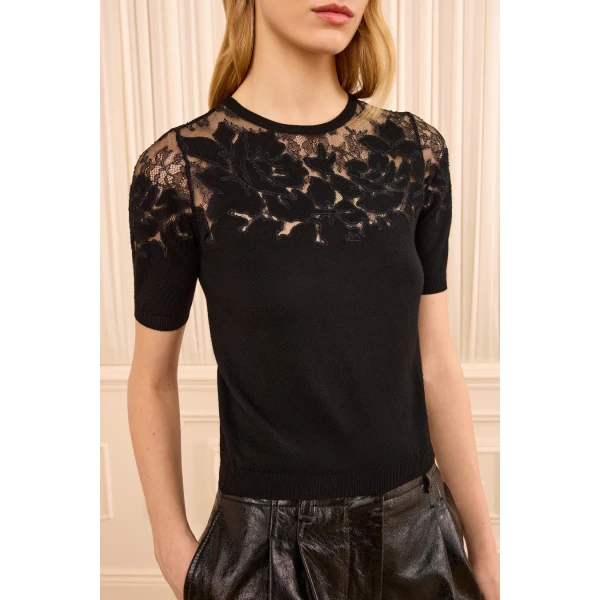 ella short sleeve lace top noir