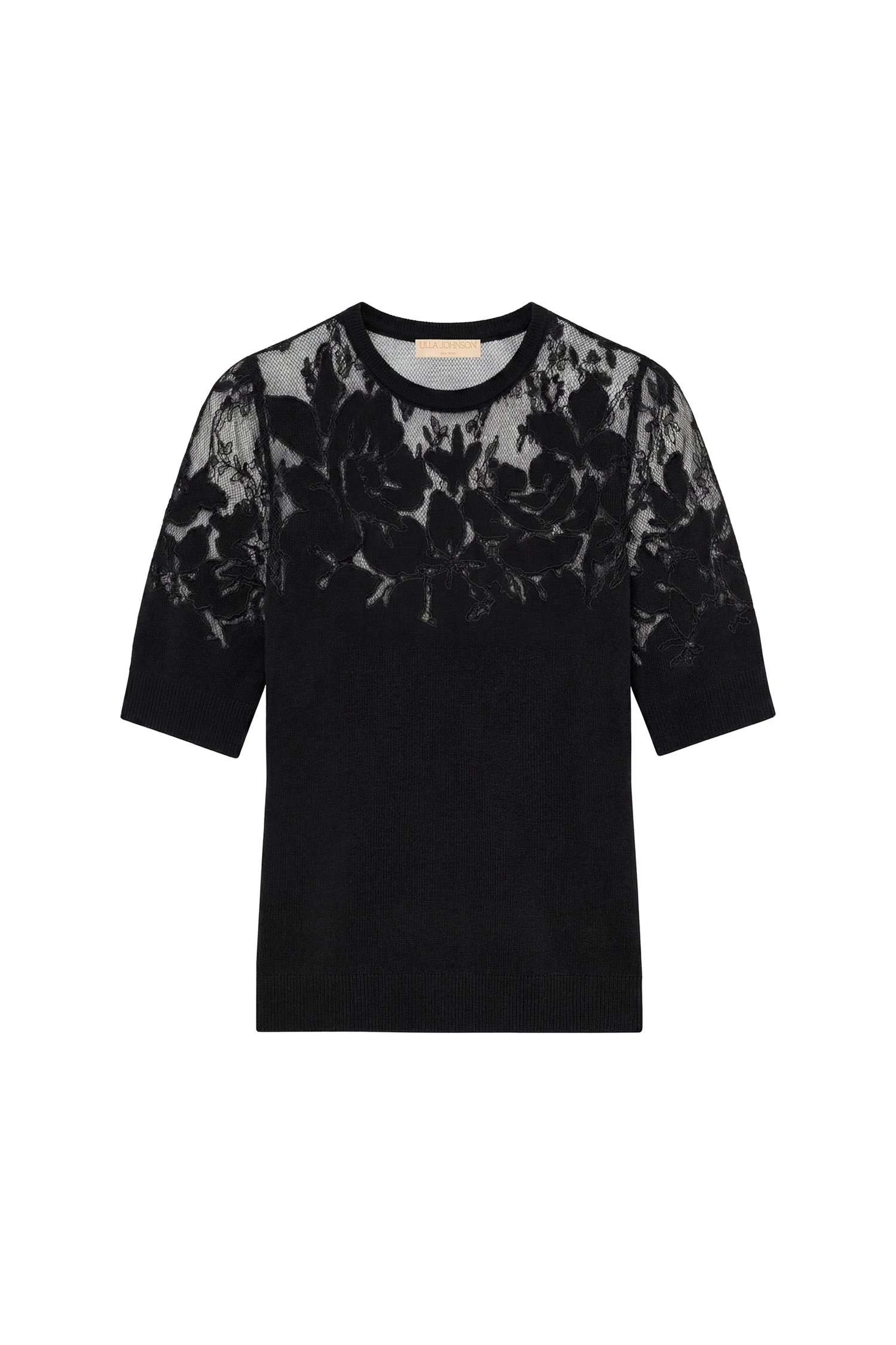 Ulla Johnson Ella Short Sleeve Lace Top in Noir ulla johnson ella short sleeve lace top