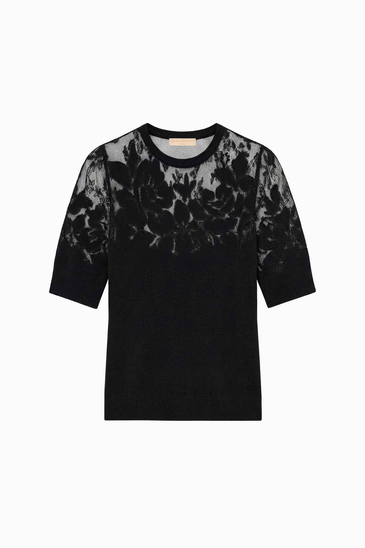 Ella Short Sleeve Lace Top in Noir