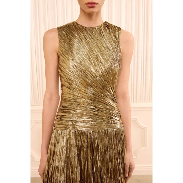 eugenia pleated gown gold