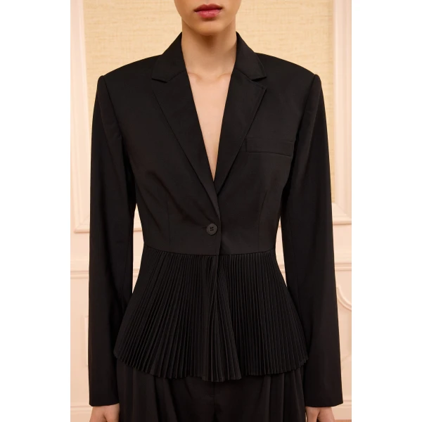greta pleated wool blazer noir