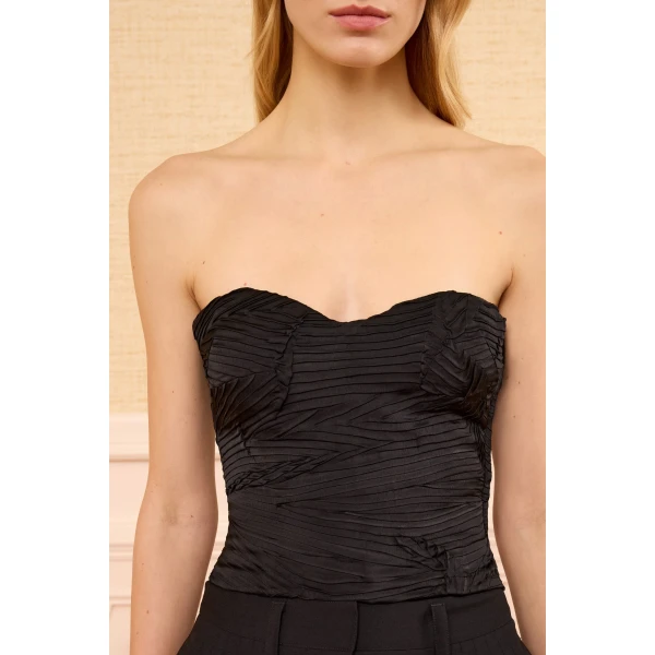 heleen satin cropped bustier top noir