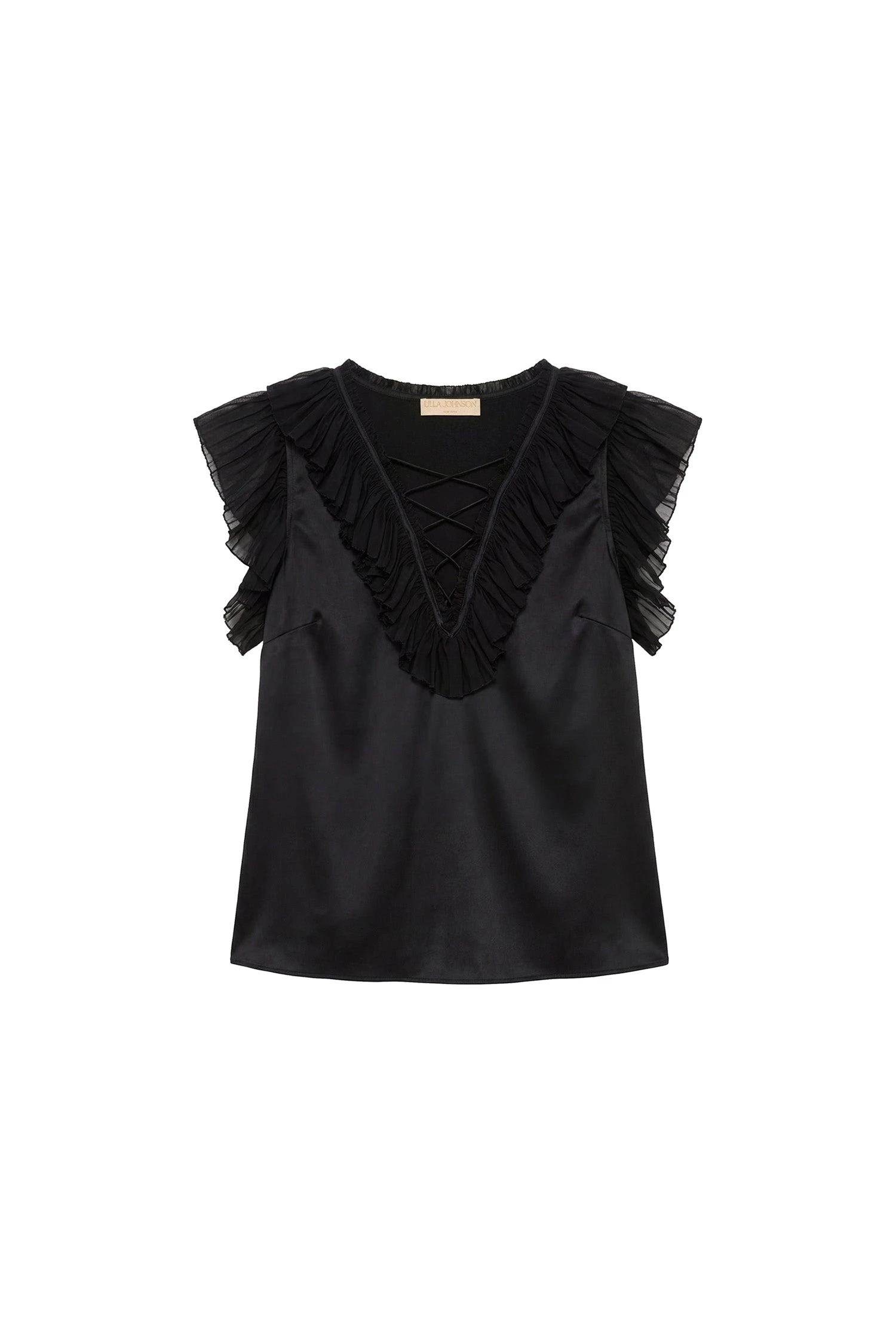 Ulla Johnson Ilyana Silk Top with Lace Up in Noir ulla johnson ilyana silk top with lace up
