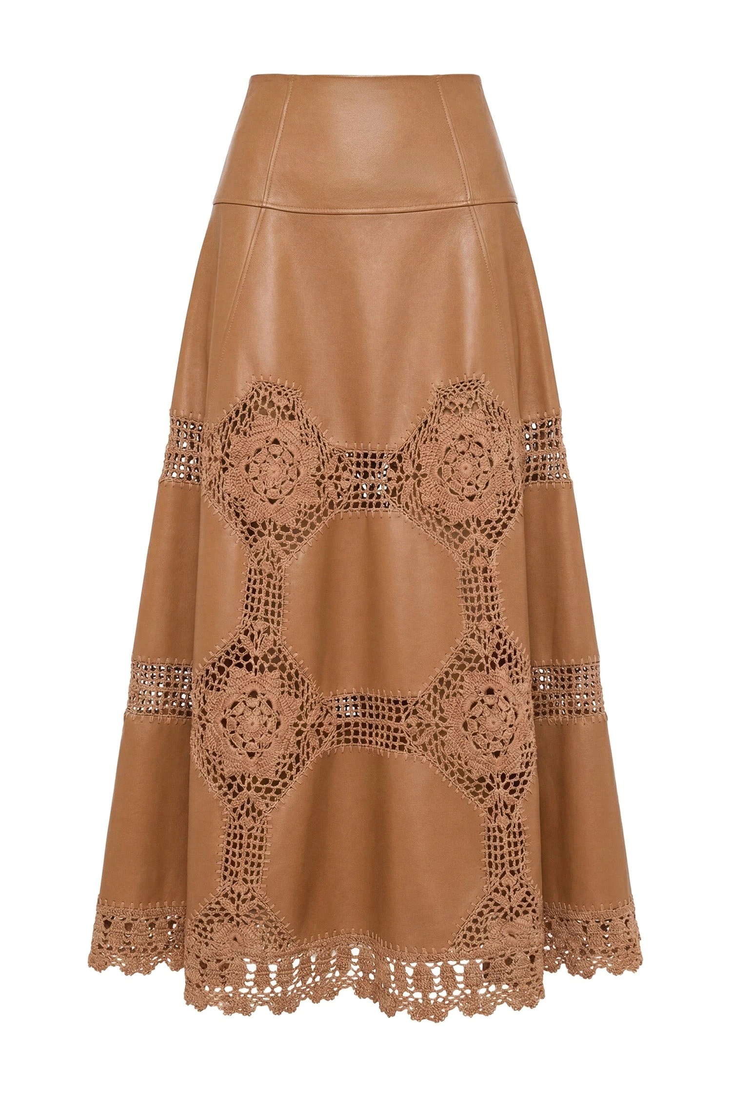 Ulla Johnson Izra Crochet & Leather Skirt in Camel ulla johnson izra crochet & leather skirt