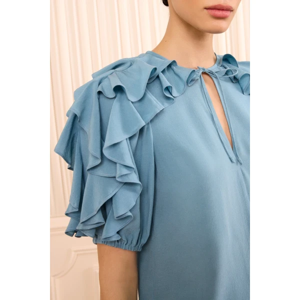 josephine short sleeve silk top heron