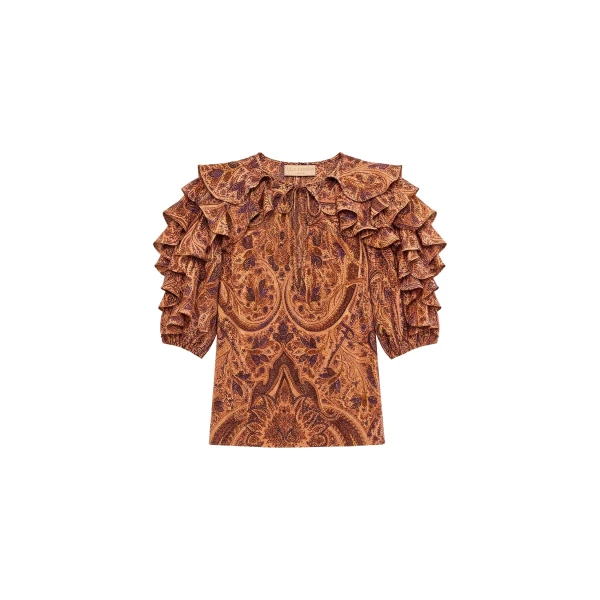 Josephine Short Sleeve Silk Top in Rosette