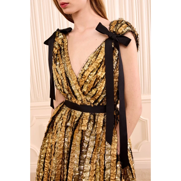 karina lurex bow dress gold