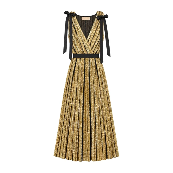 Karina Lurex Bow Dress in Gold