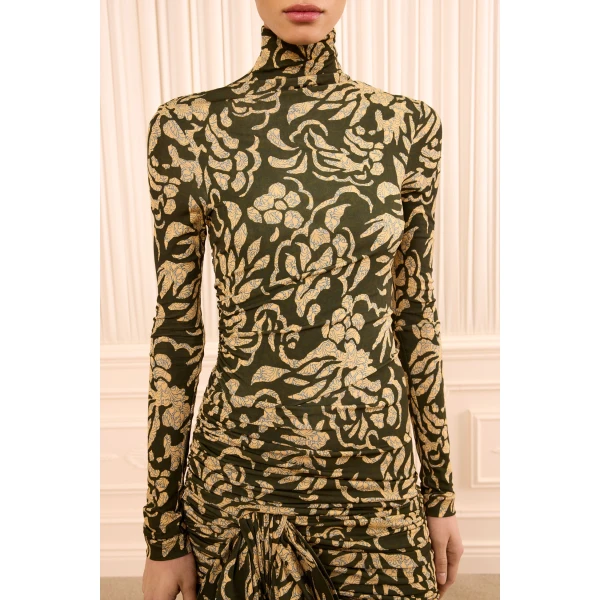 katy draped jersey dress khaki floral