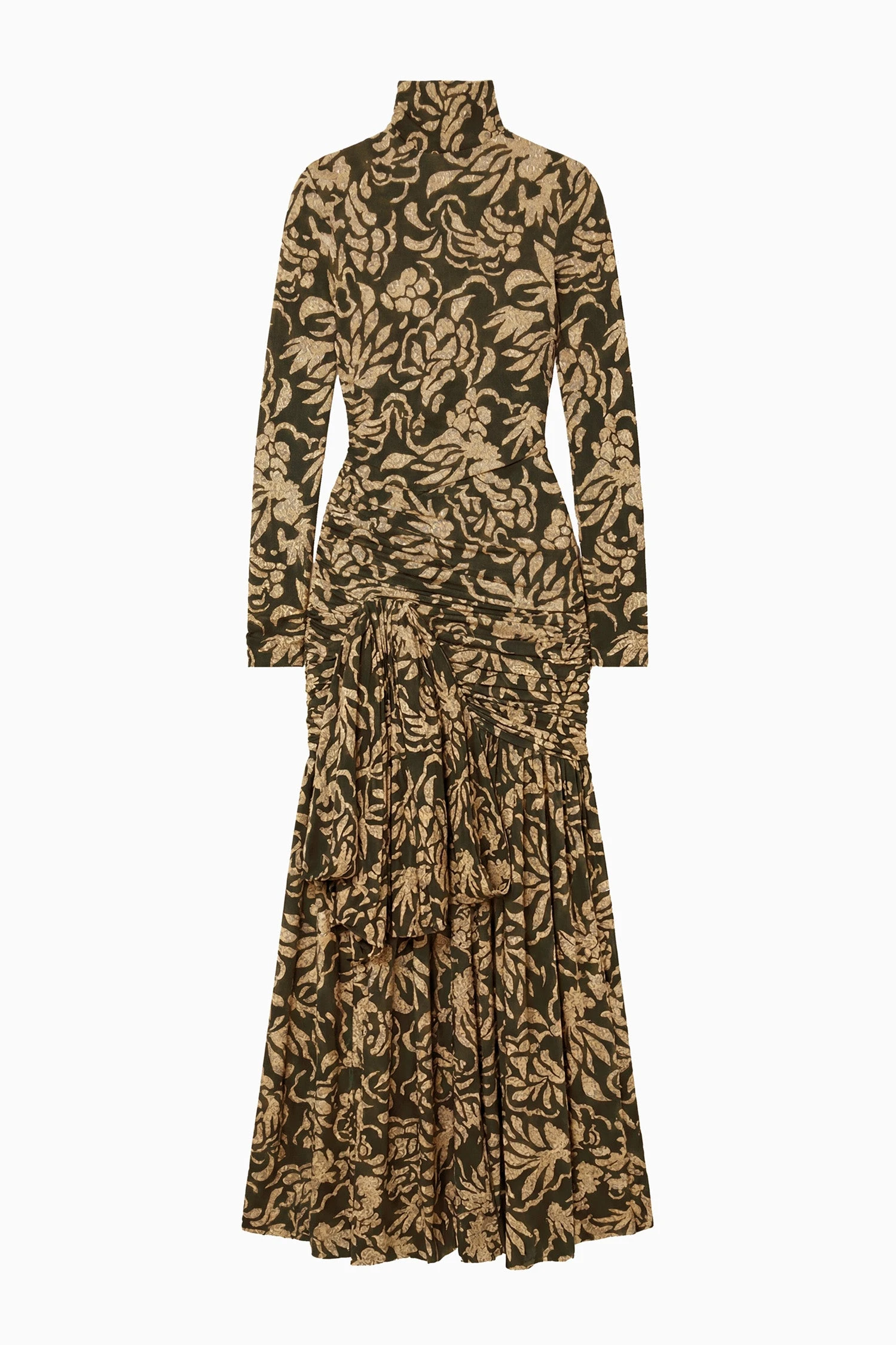 Katy Draped Jersey Dress in Khaki Floral