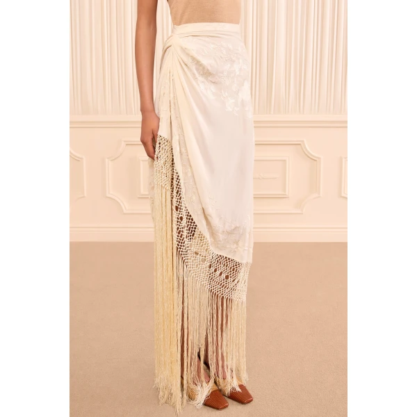 lark silk fringe skirt creme