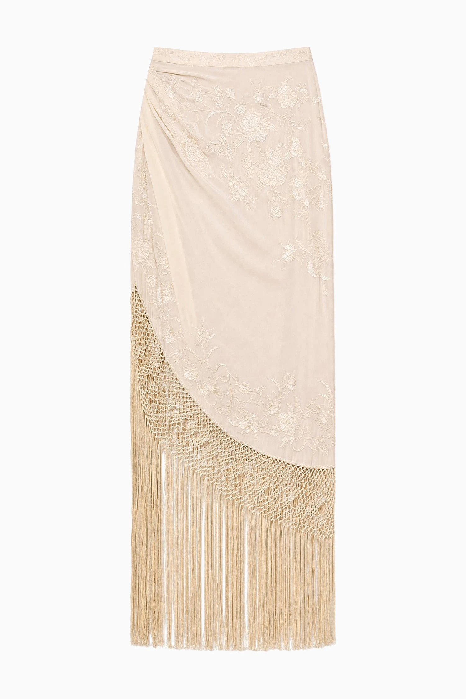 Lark Silk Fringe Skirt in Creme