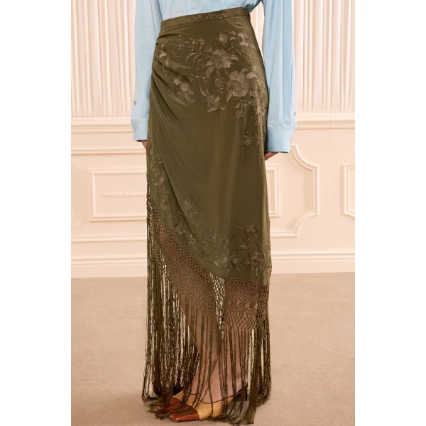 lark silk fringe skirt malachite