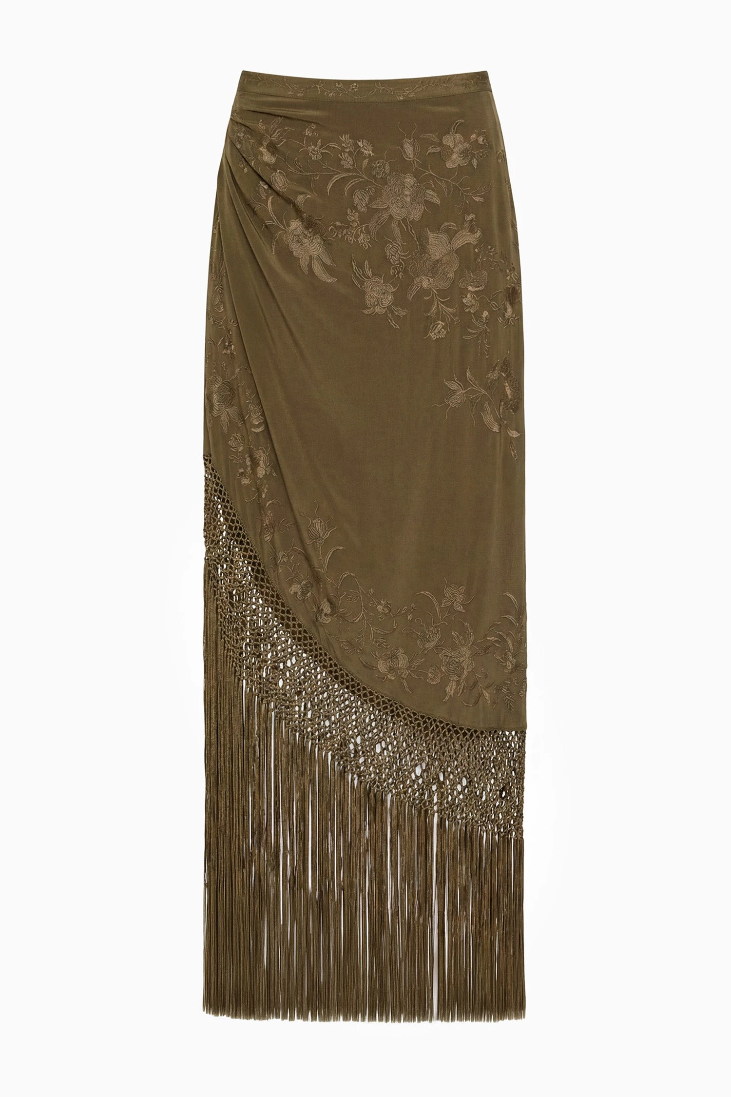 Lark Silk Fringe Skirt in Malachite
