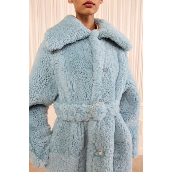 laureline reversible shearling coat turquoise