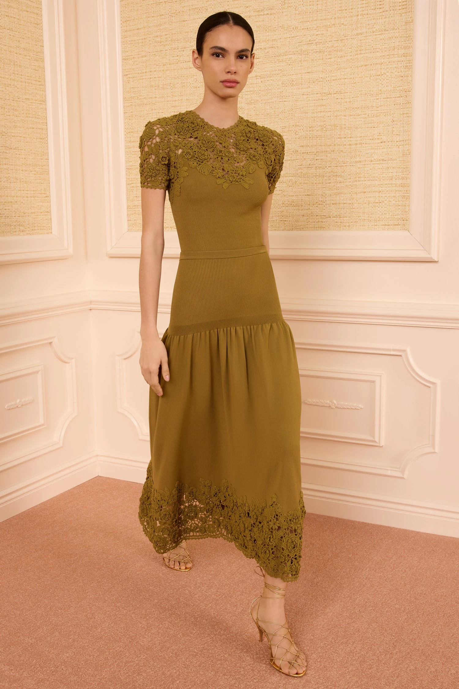 Leona Crochet Midi Skirt in Loden