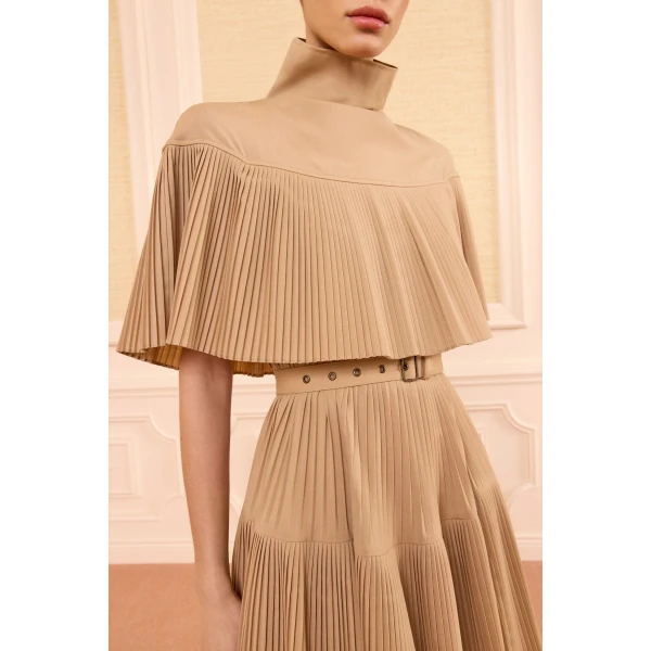 lucille pleated wool mini dress dunewood