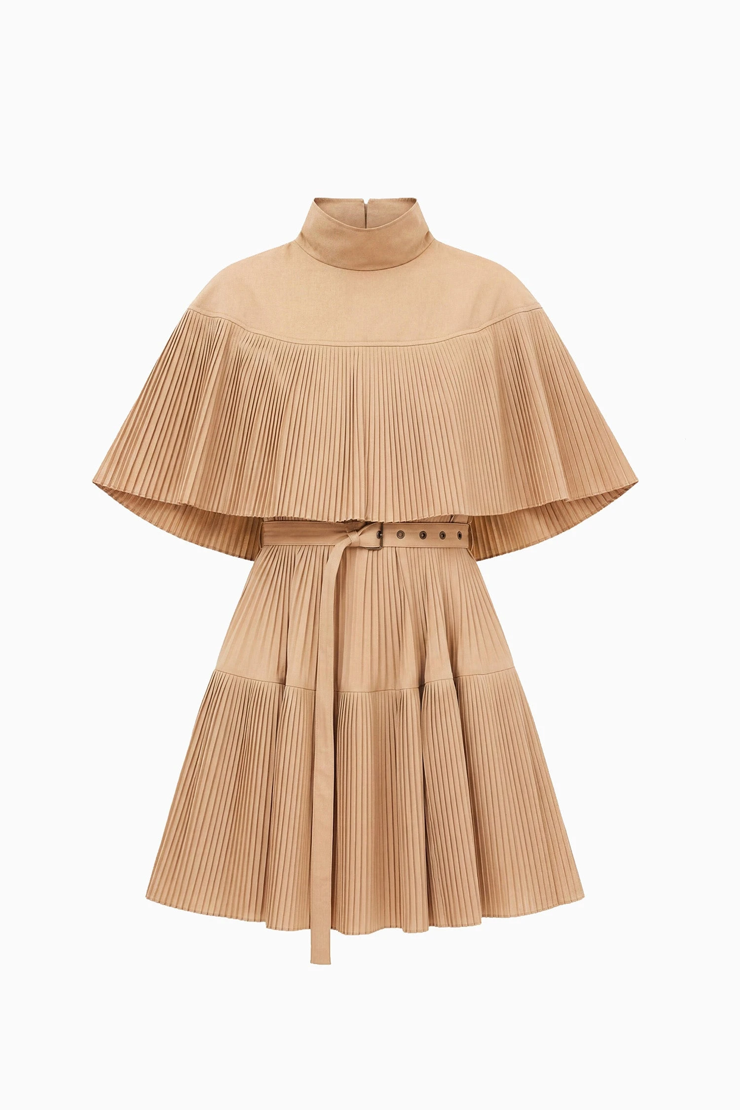 Lucille Pleated Wool Mini Dress in Dunewood