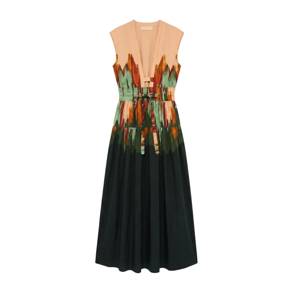 Lucine Deep V Cotton Dress in Agate