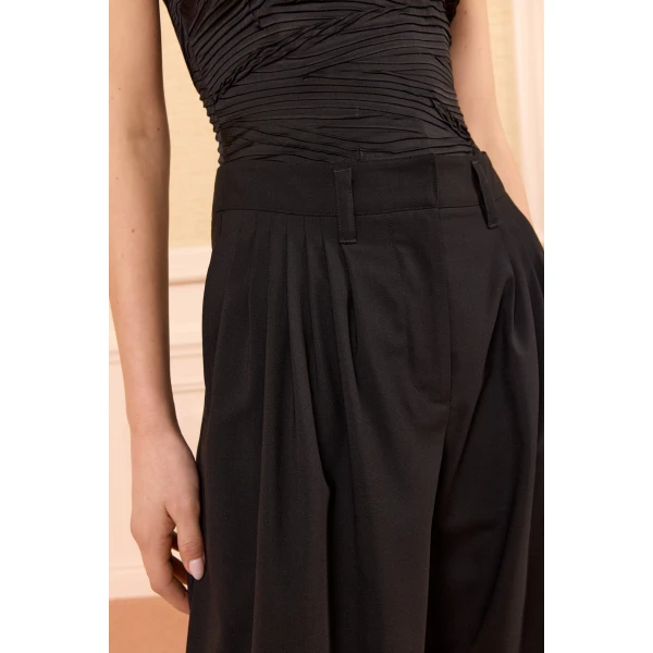 luella pleated wool pant noir