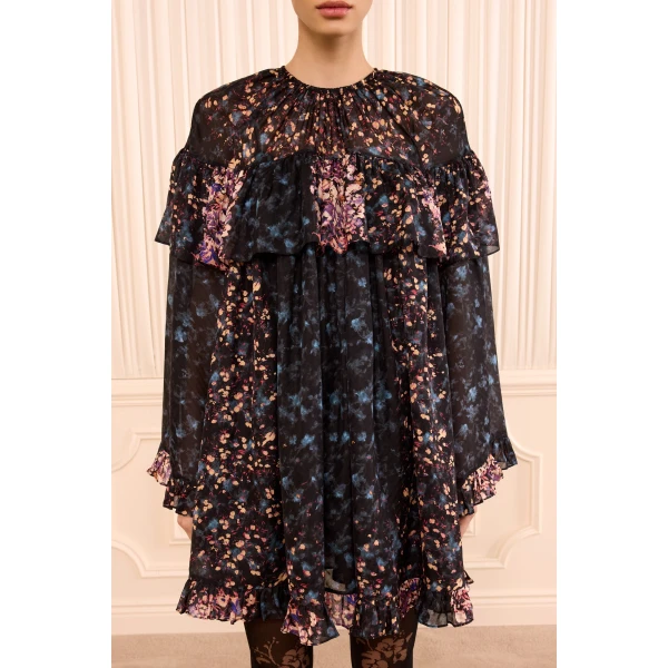 lune long sleeve silk mini dress eclipse