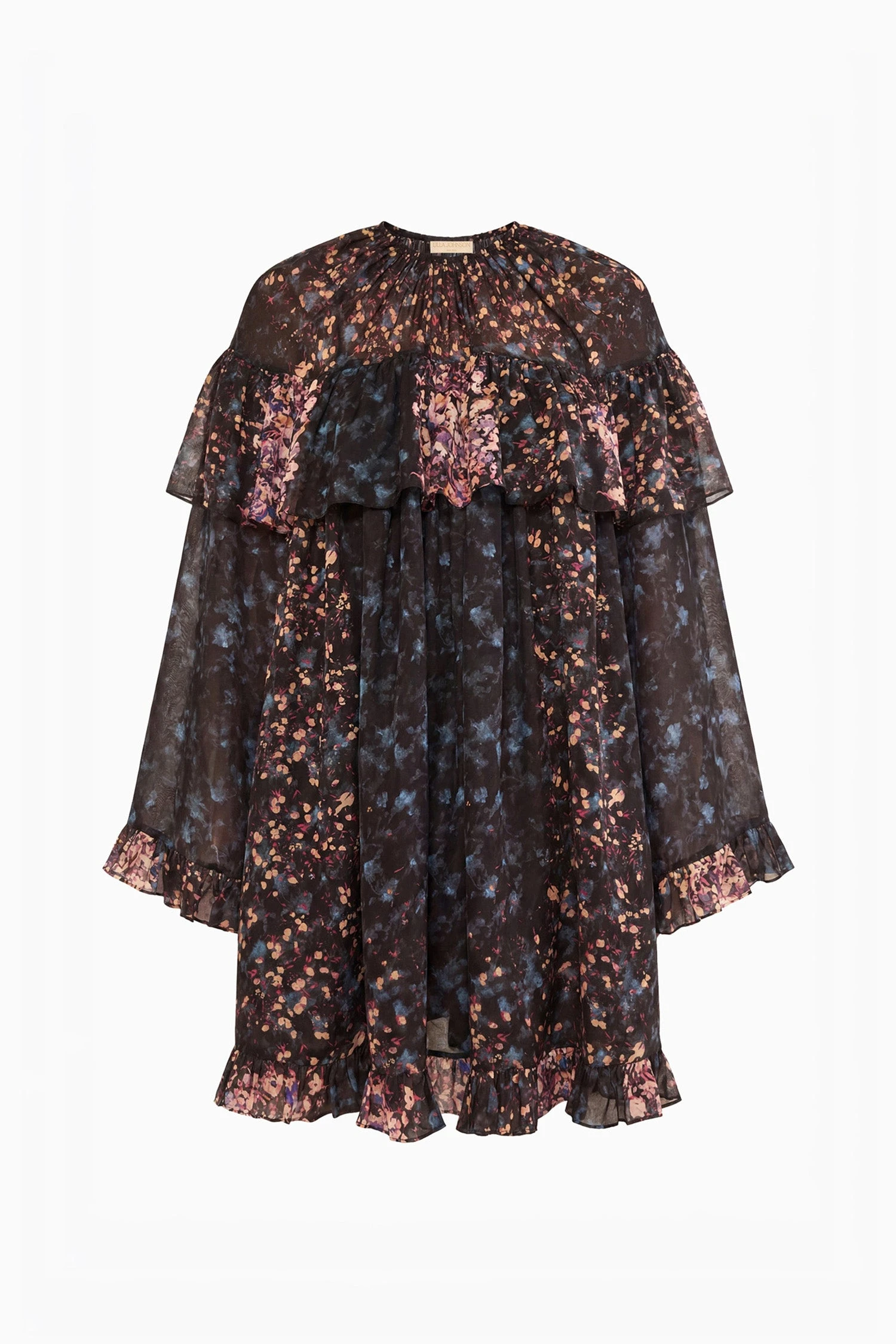 Lune Long Sleeve Silk Mini Dress in Eclipse