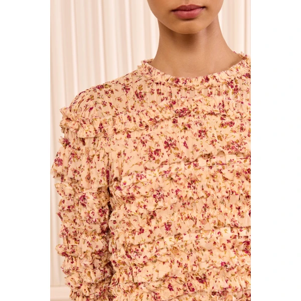 mabel short sleeve silk top blush mille fleur