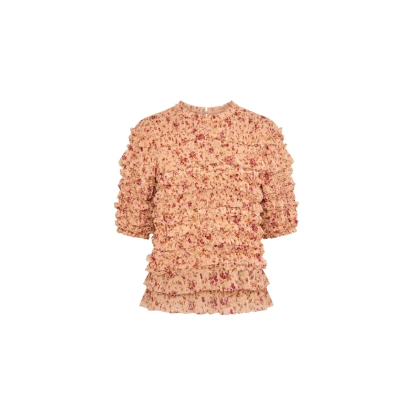 ulla johnson mabel short sleeve silk top
