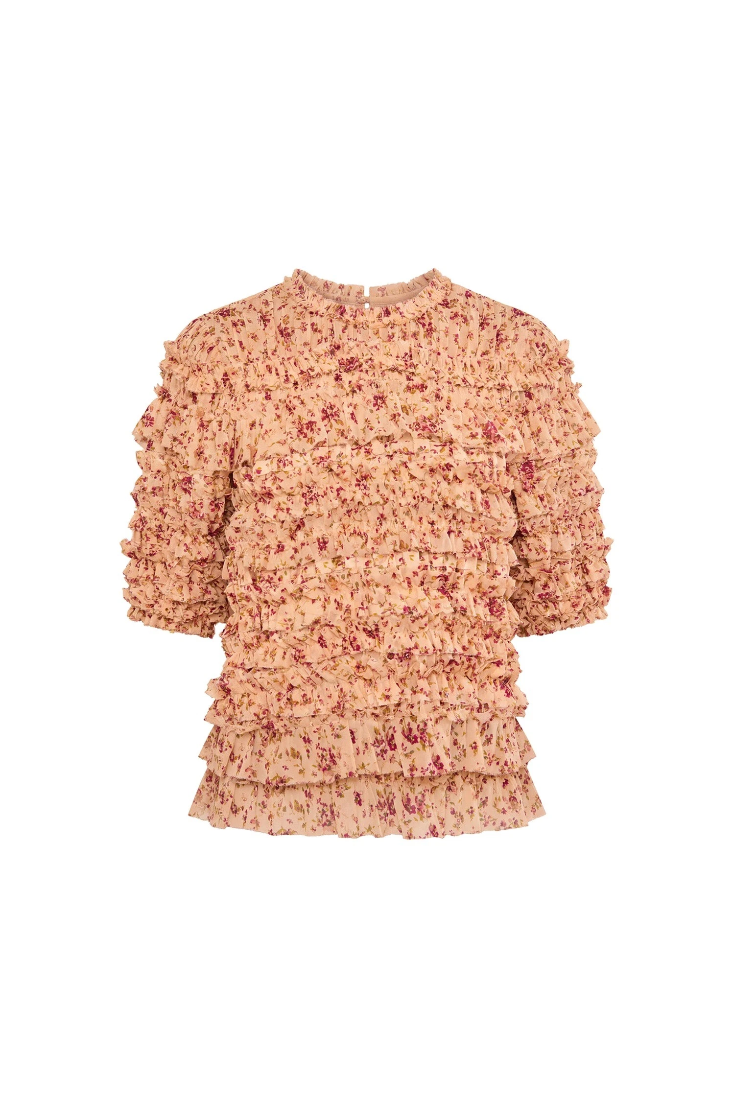 Ulla Johnson Mabel Short Sleeve Silk Top in Blush Mille Fleur ulla johnson mabel short sleeve silk top