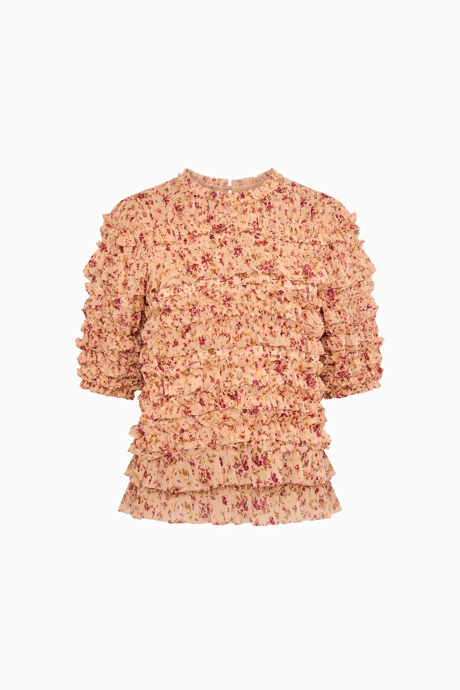 Mabel Short Sleeve Silk Top in Blush Mille Fleur