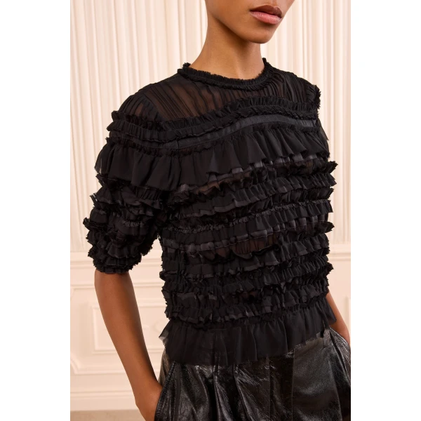 mabel short sleeve silk top noir