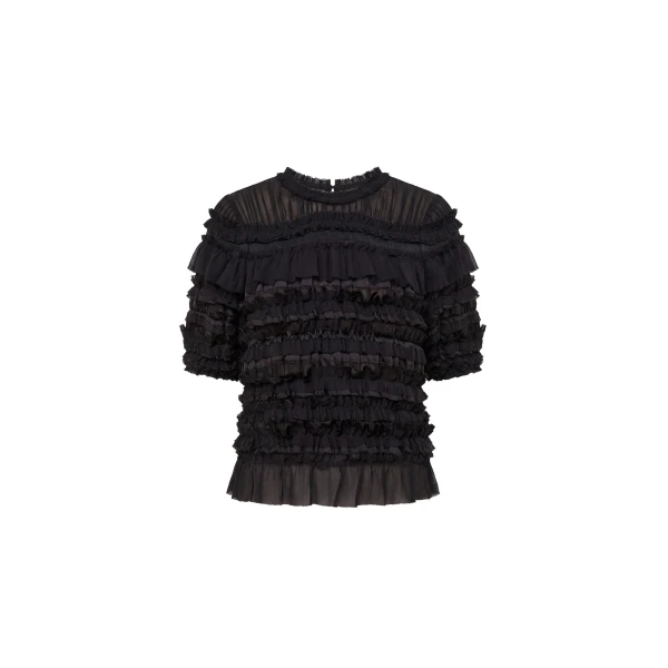 Mabel Short Sleeve Silk Top in Noir