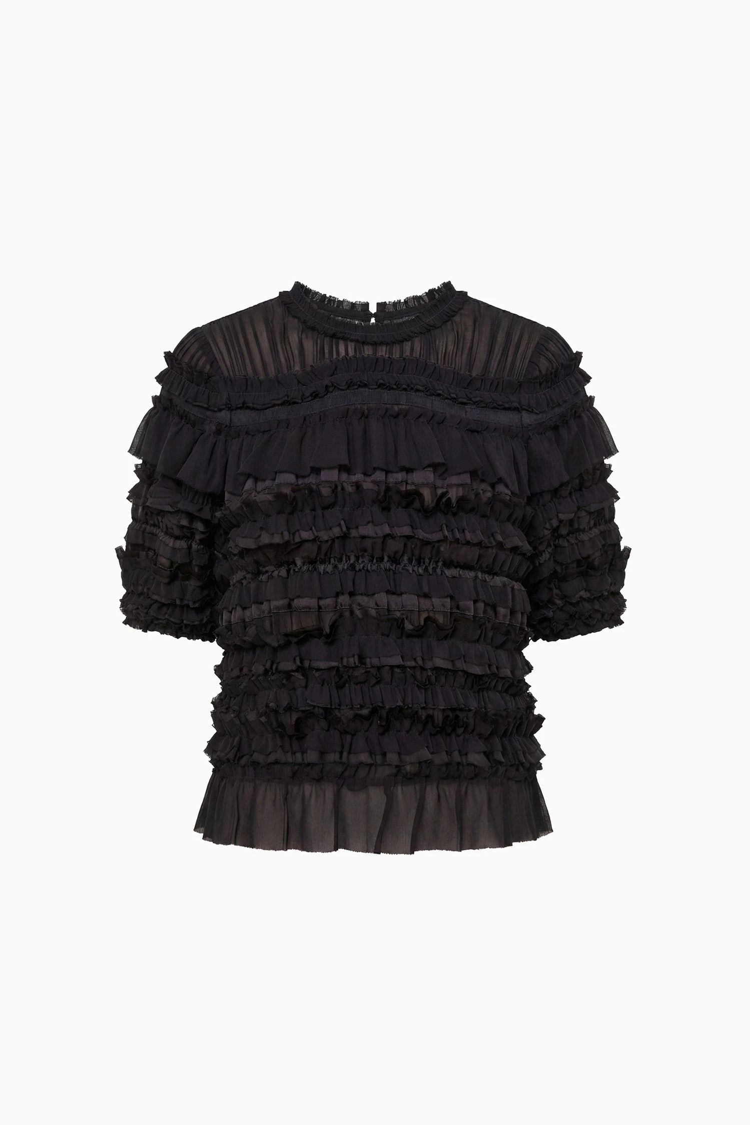 Mabel Short Sleeve Silk Top in Noir