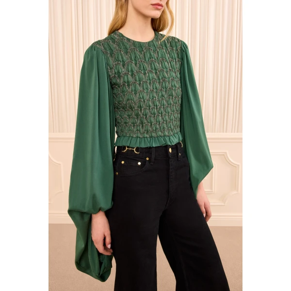 marlene long sleeve smocked blouse tourmaline