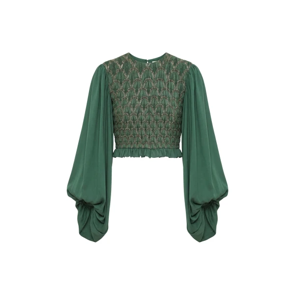 Marlene Long Sleeve Smocked Blouse in Tourmaline