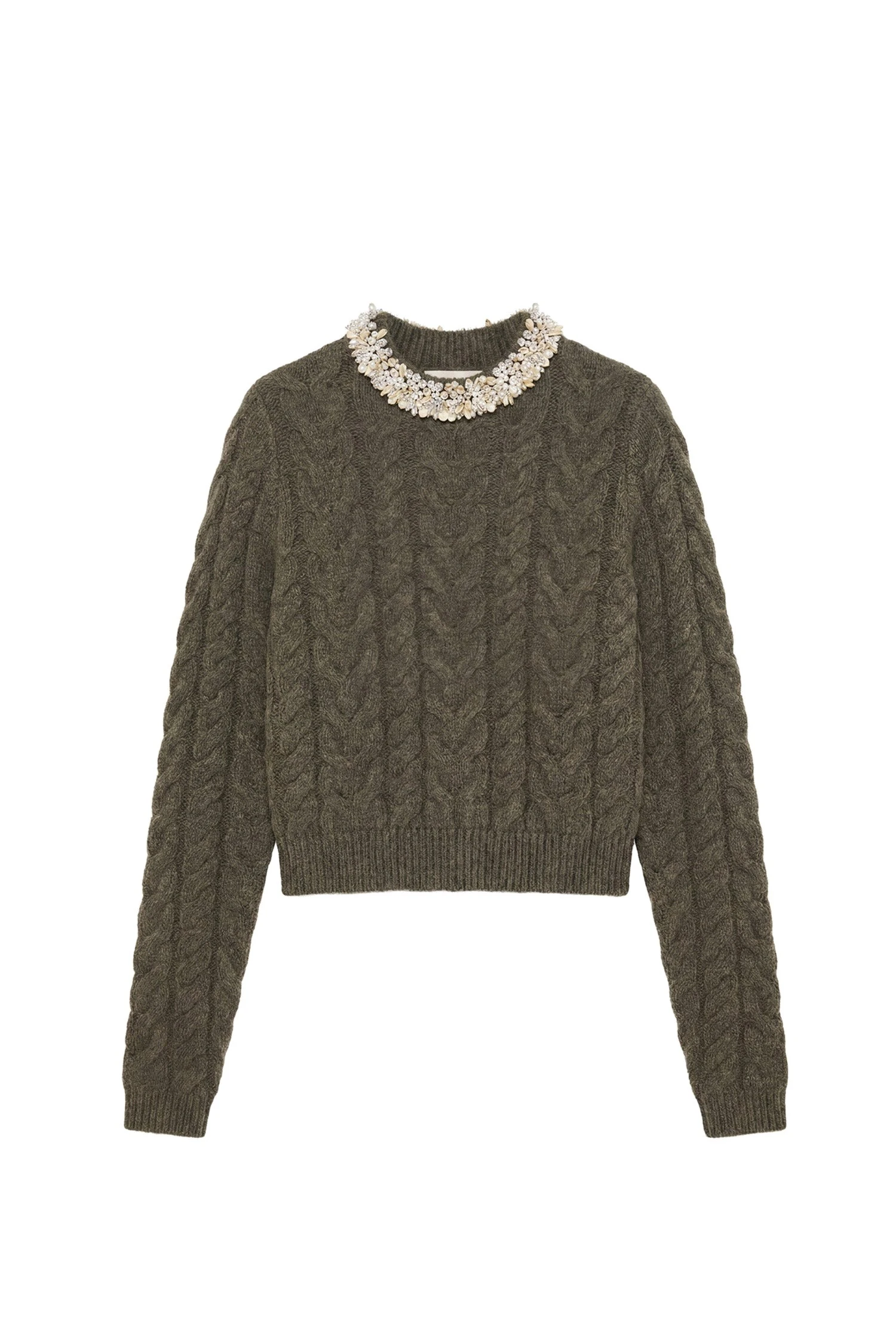 Ulla Johnson Marlie Knit Pullover with Embellishment in Militaire ulla johnson marlie knit pullover with embellishment